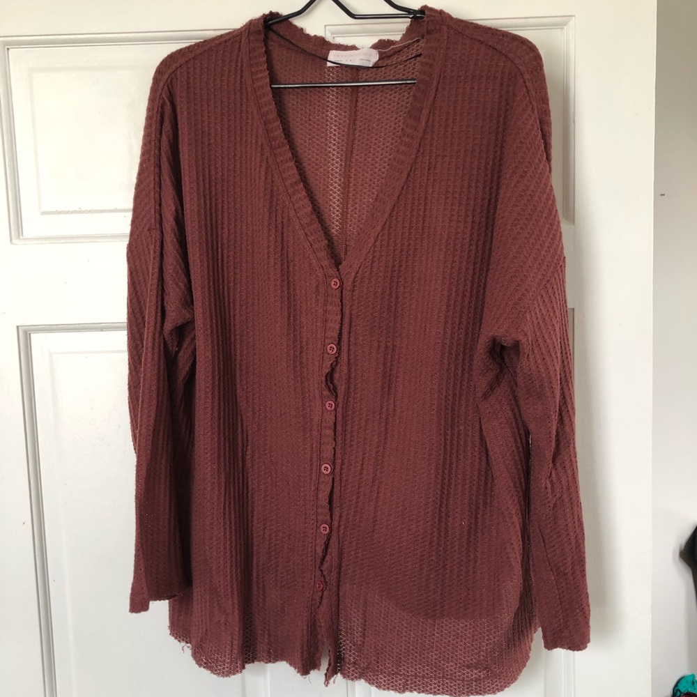 Rust waffle knit top